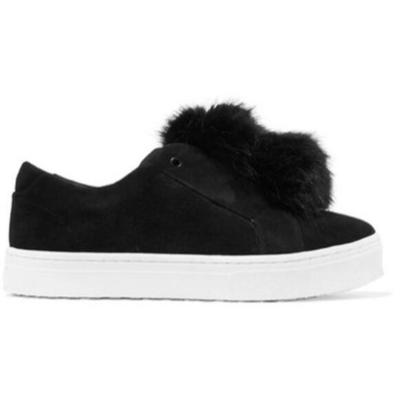 Sam Edelman Women's Black Leya Pom-Pom Faux Fur-Embellished Velvet Sneaker 7.5M - Picture 3 of 16